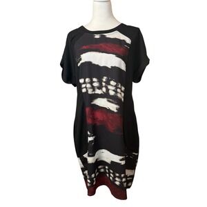 Harve Benard Black Red White Shift Dress Size Large Abstract Artsy Casual Office